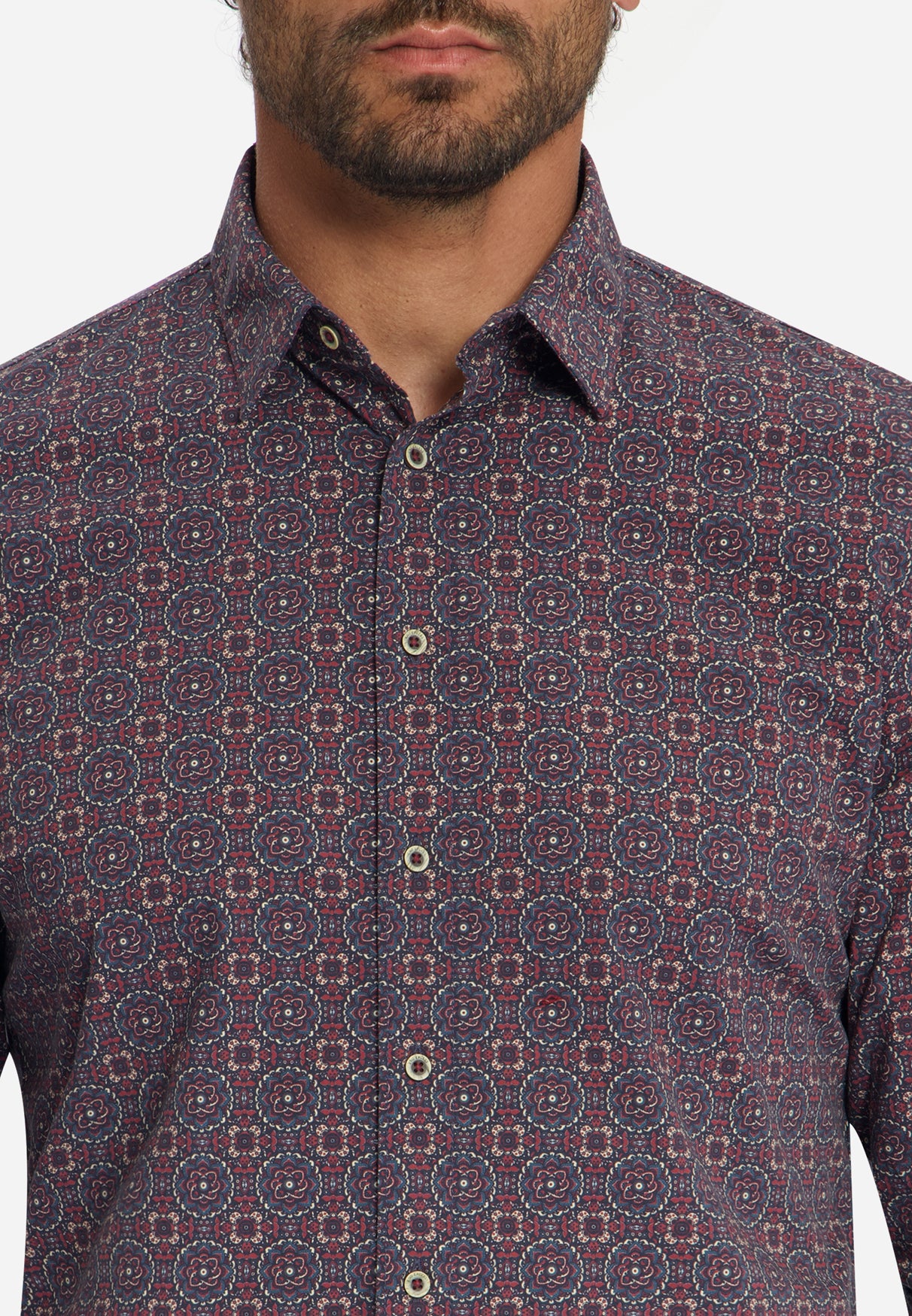 Geometric Print Stretch Shirt | Cayenne