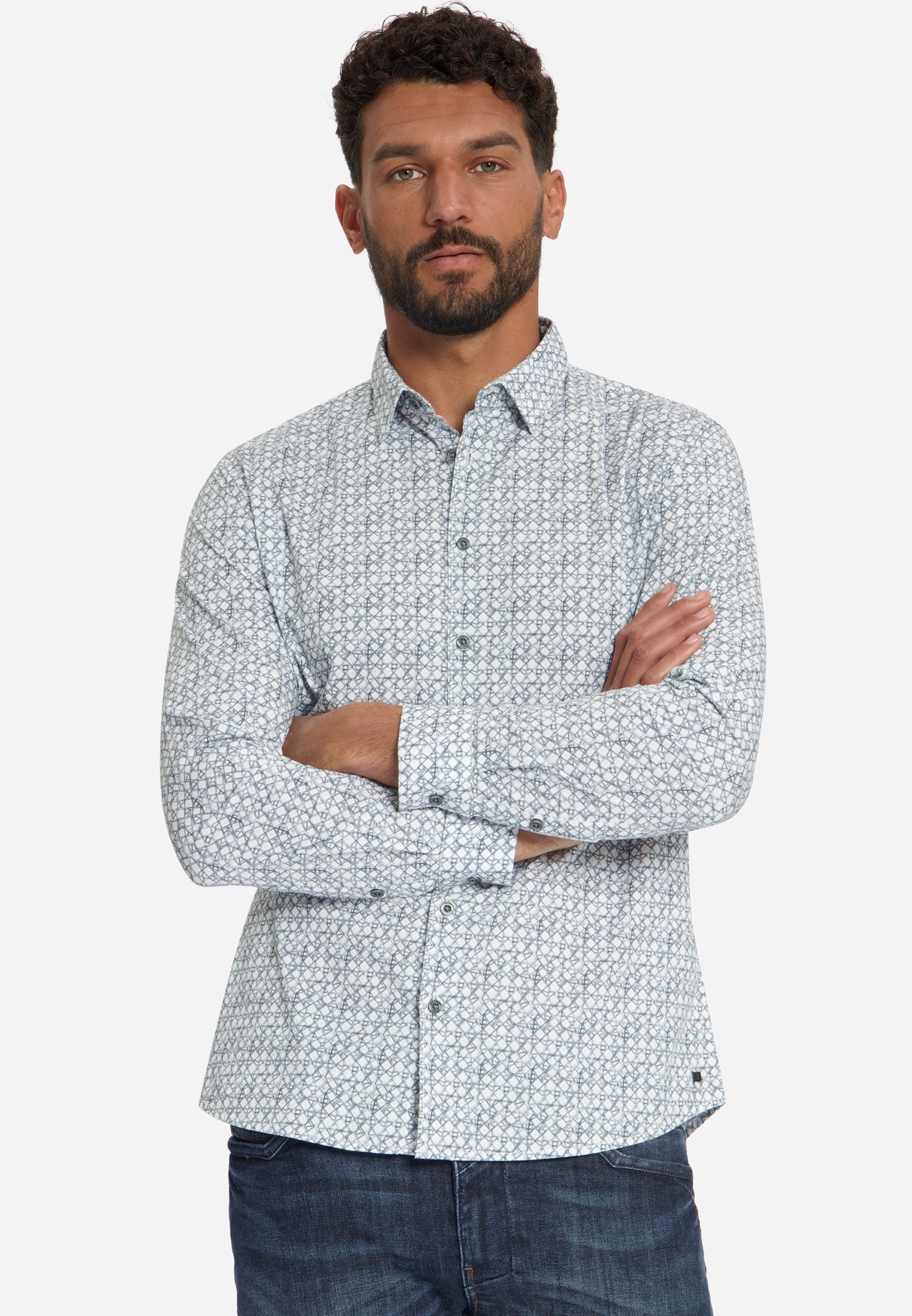Bedrucktes Stretch-Hemd | Dusty Blue