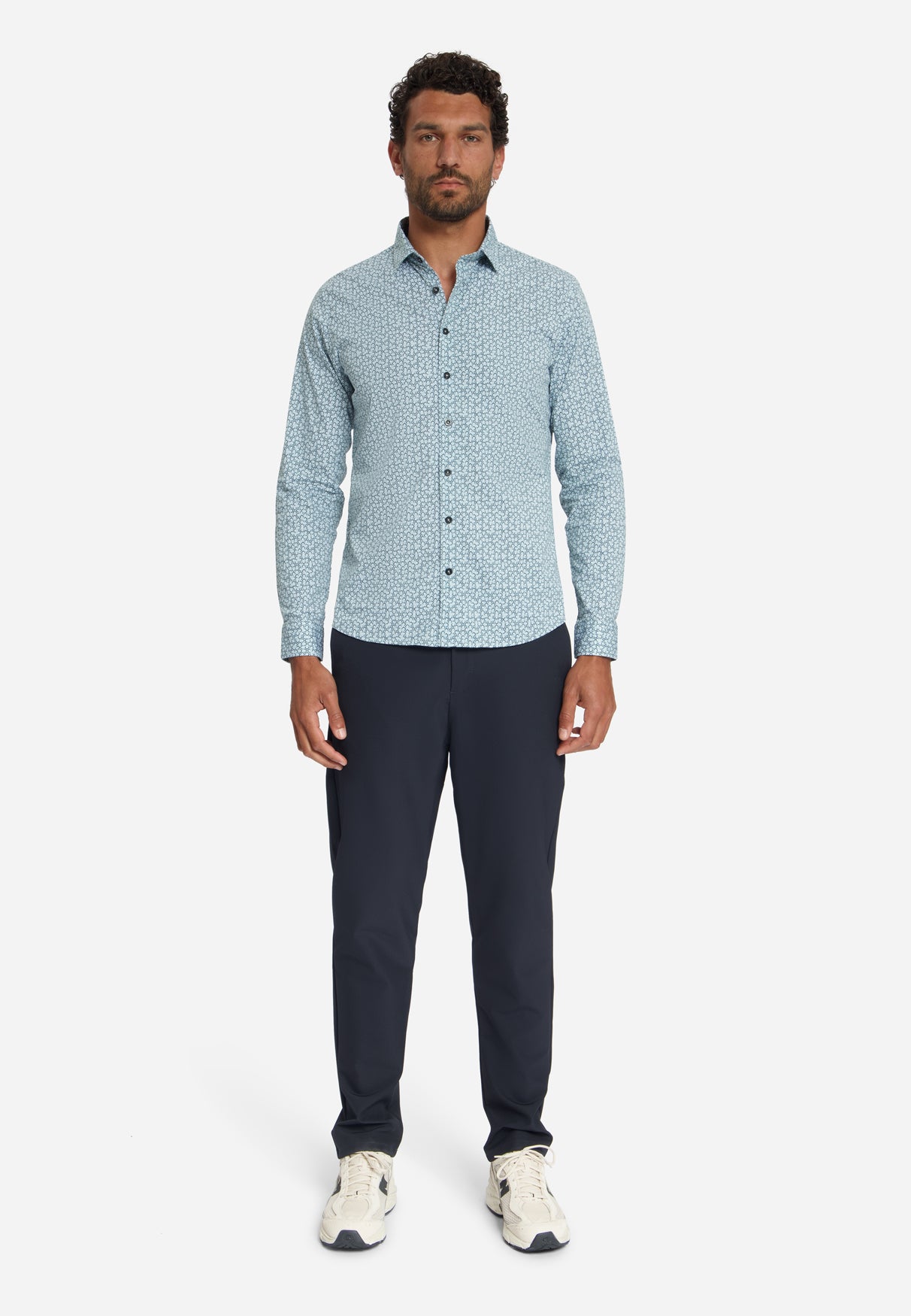 Bedrucktes Stretch-Hemd | Dusty Blue