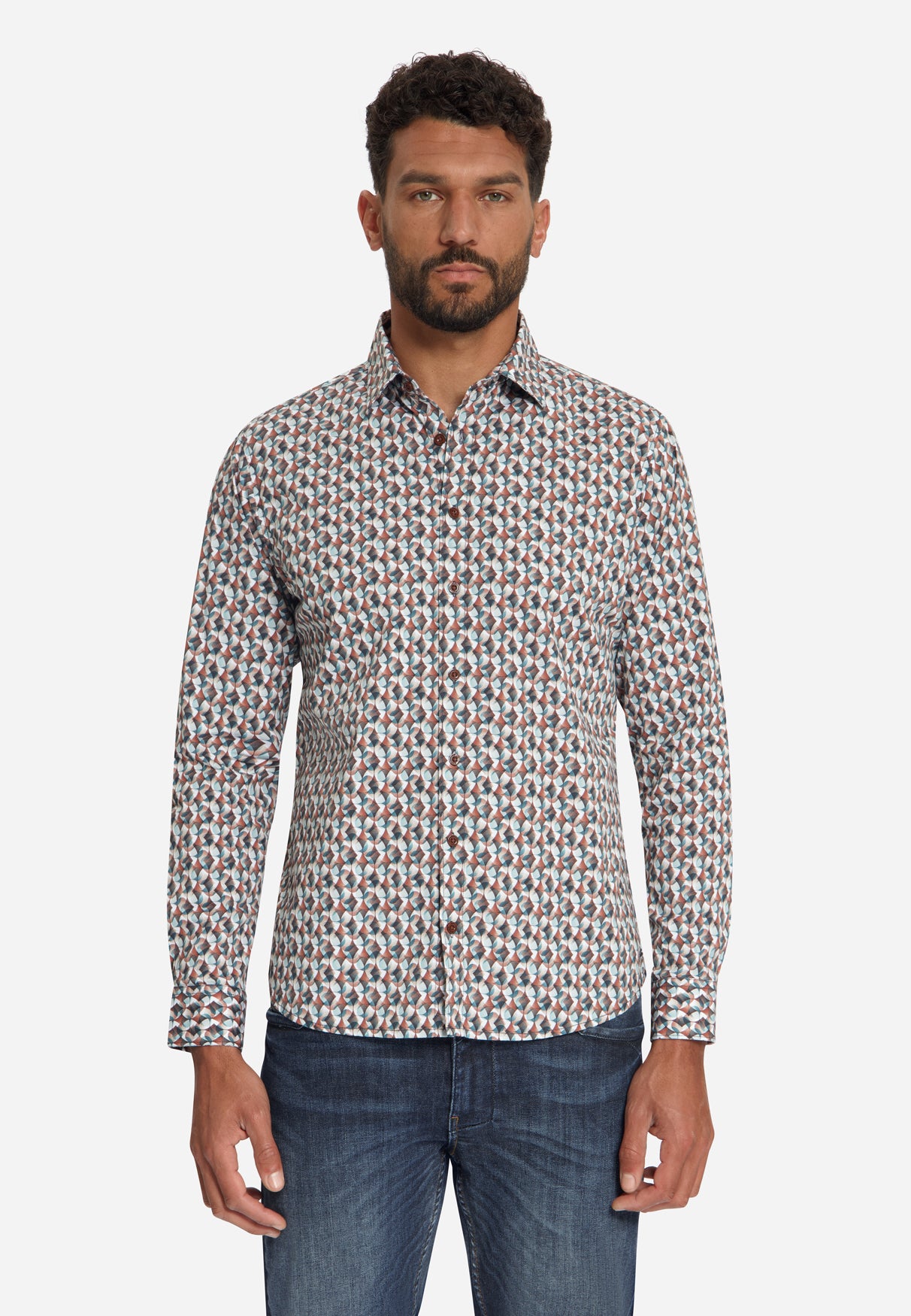 Stretch-Hemd mit Allover-Print | Caramel