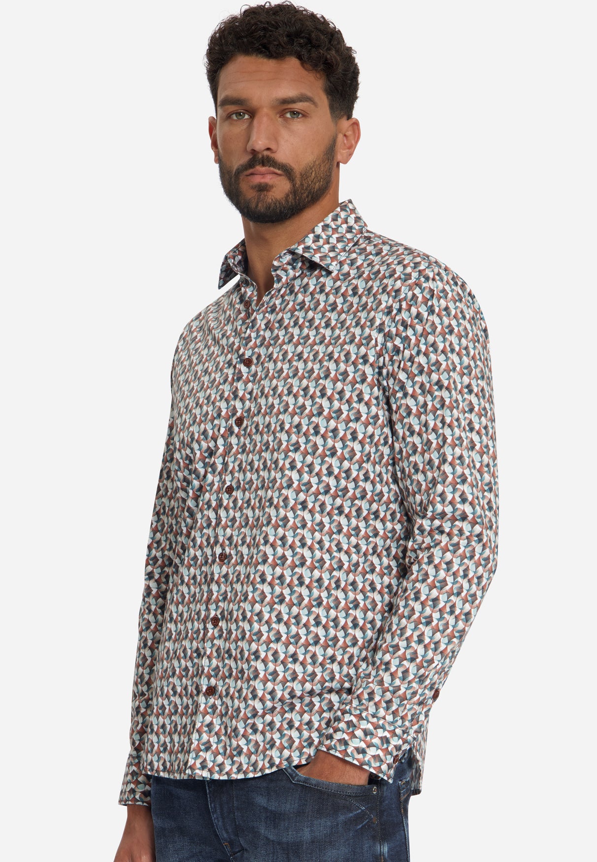 Stretch-Hemd mit Allover-Print | Caramel