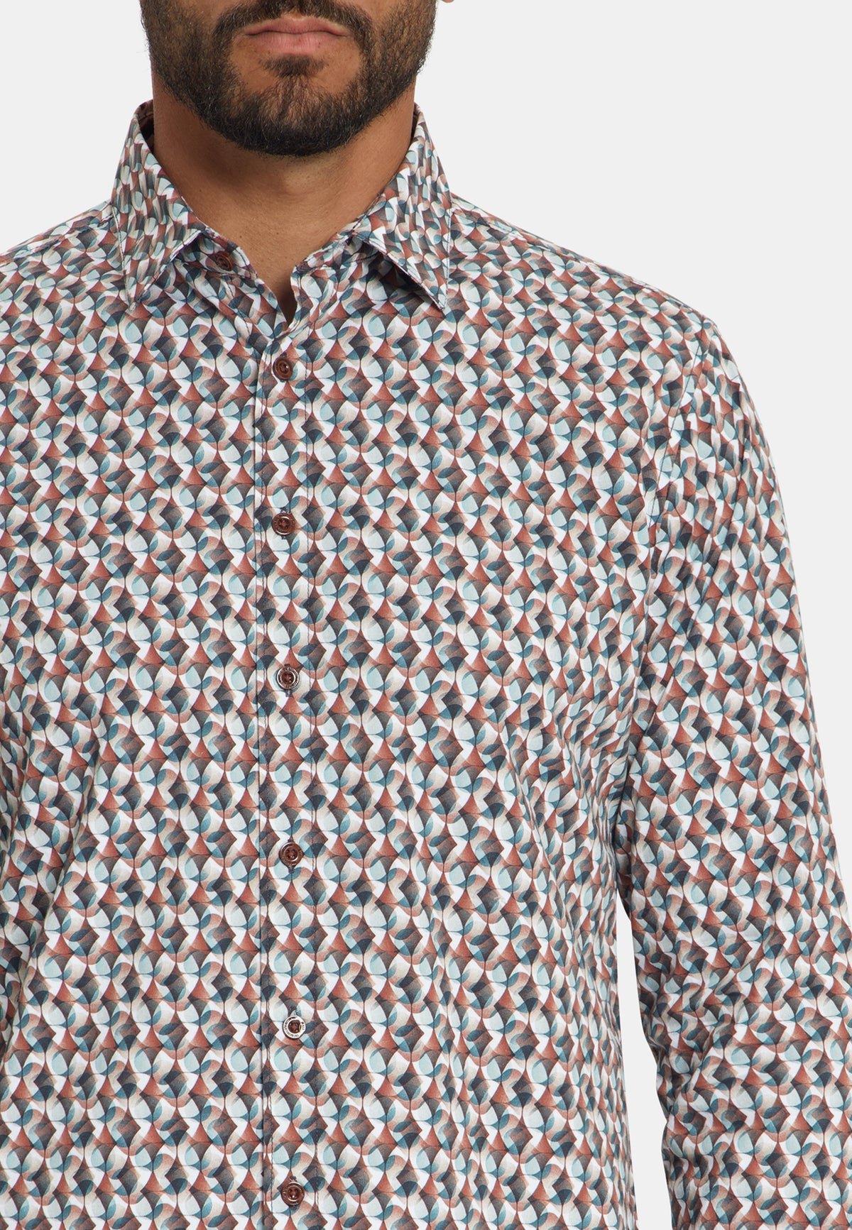 Stretch-Hemd mit Allover-Print | Caramel