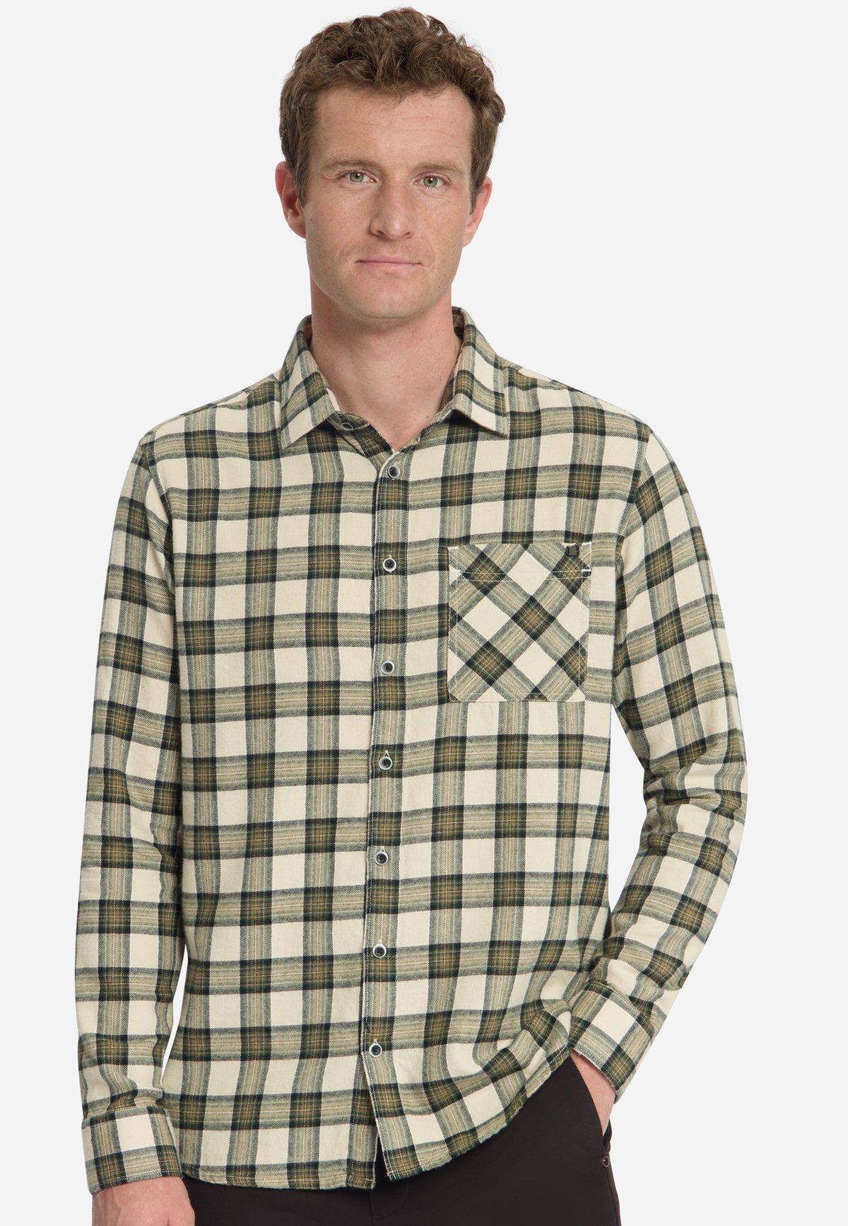 Cotton Flannel Check Shirt | Stone