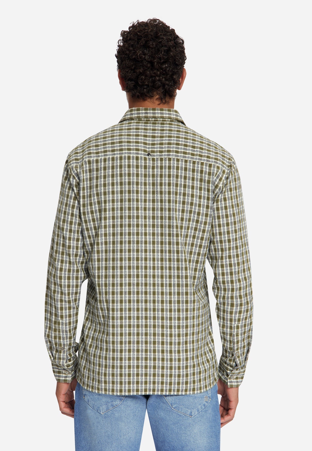 Shirt Yarn Dyed Small Check, Dobby Weave | Moss