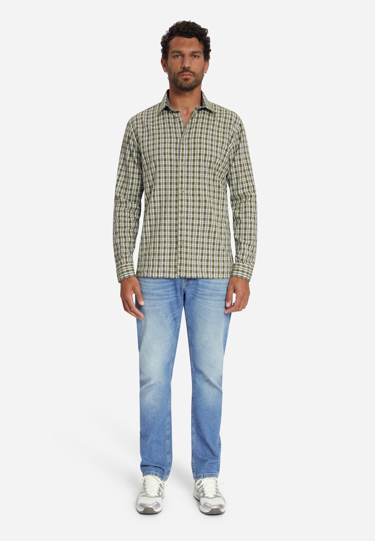 Shirt Yarn Dyed Small Check, Dobby Weave | Moss
