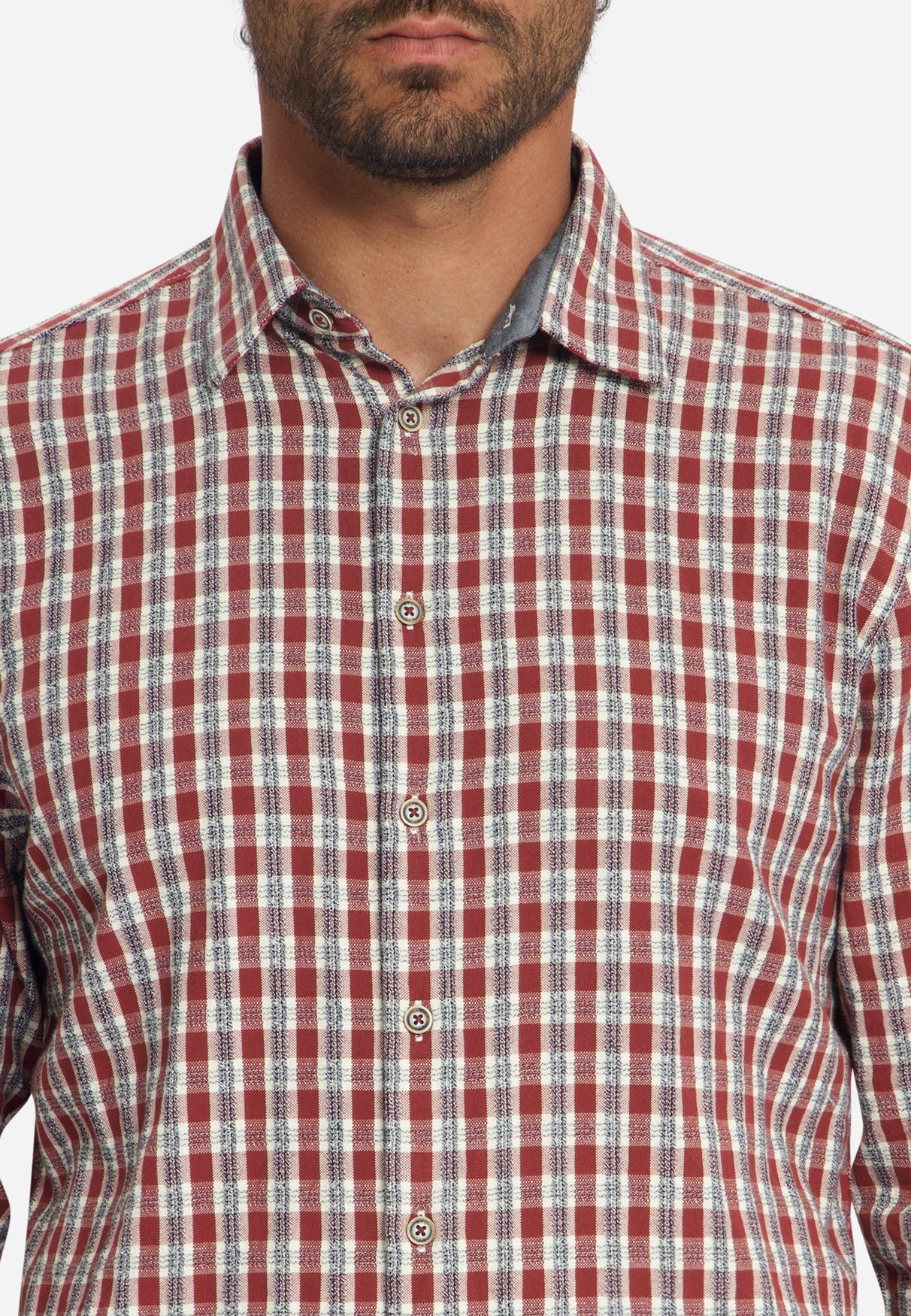 Shirt Yarn Dyed Small Check, Dobby Weave | Cayenne
