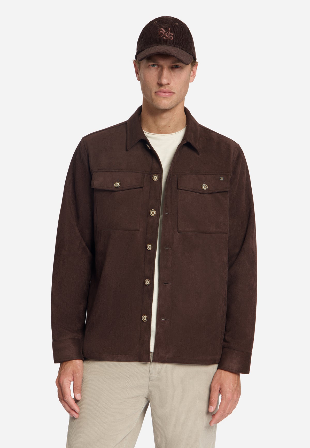 Suede Look Overshirt | Dark Brown
