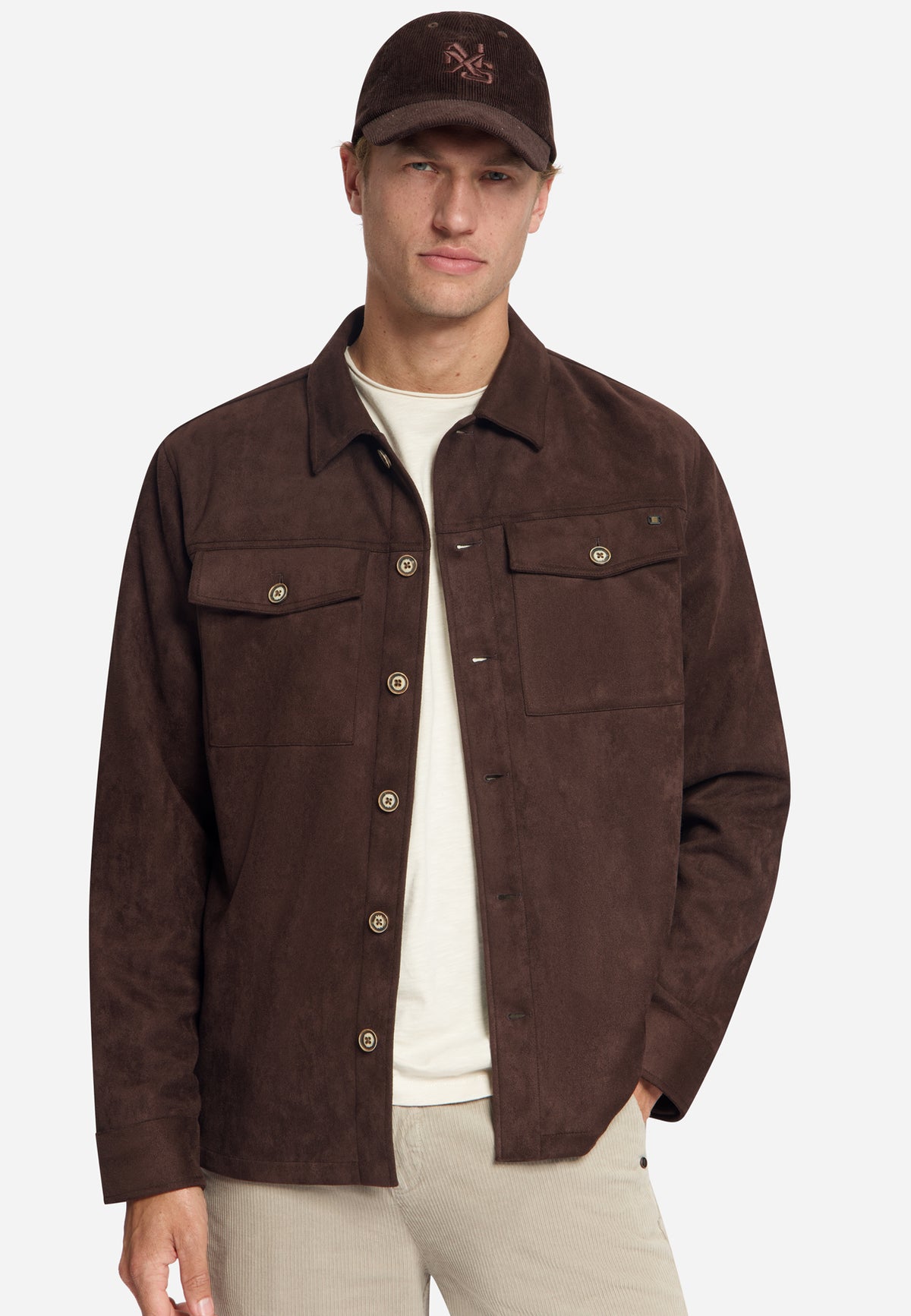 Suede Look Overshirt | Dark Brown