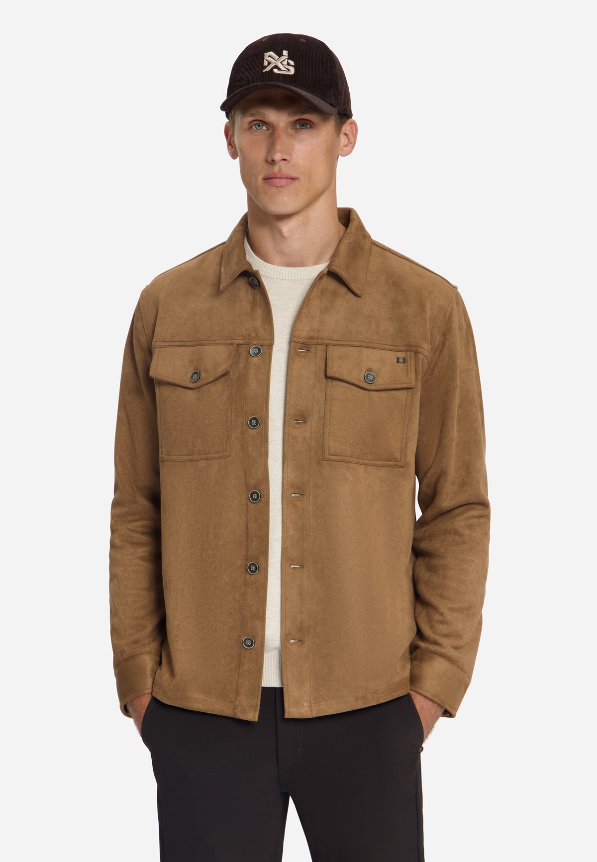 Overshirt in Veloursleder-Optik | Caramel