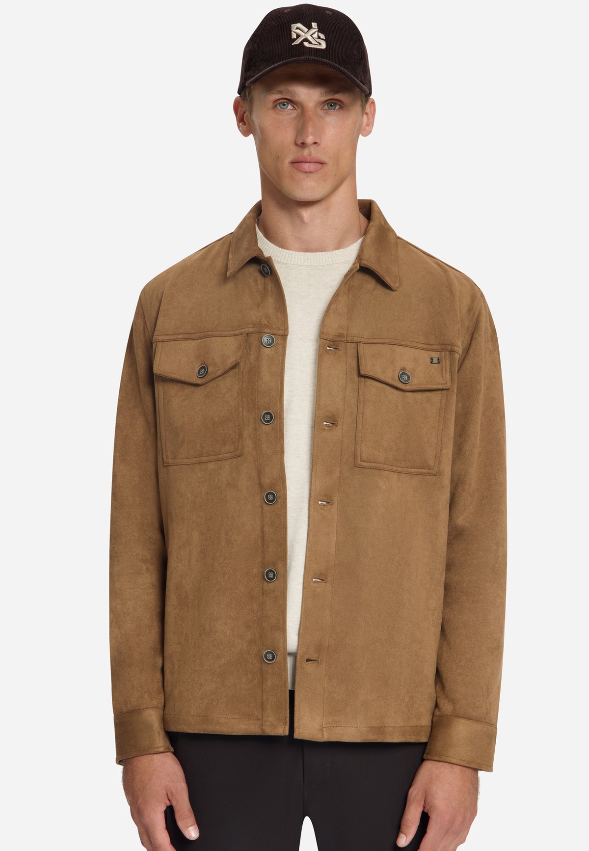 Overshirt in Veloursleder-Optik | Caramel