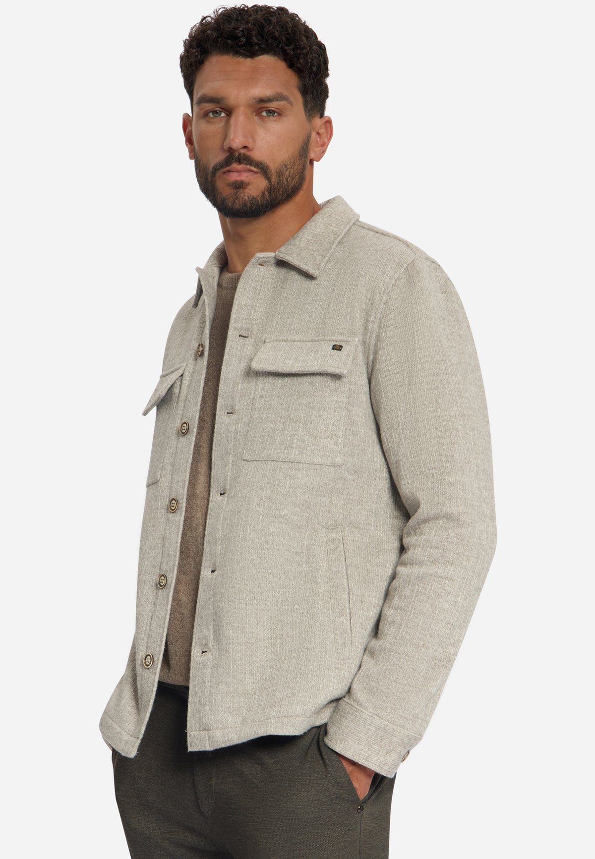 Wool Look Overshirt | Cement