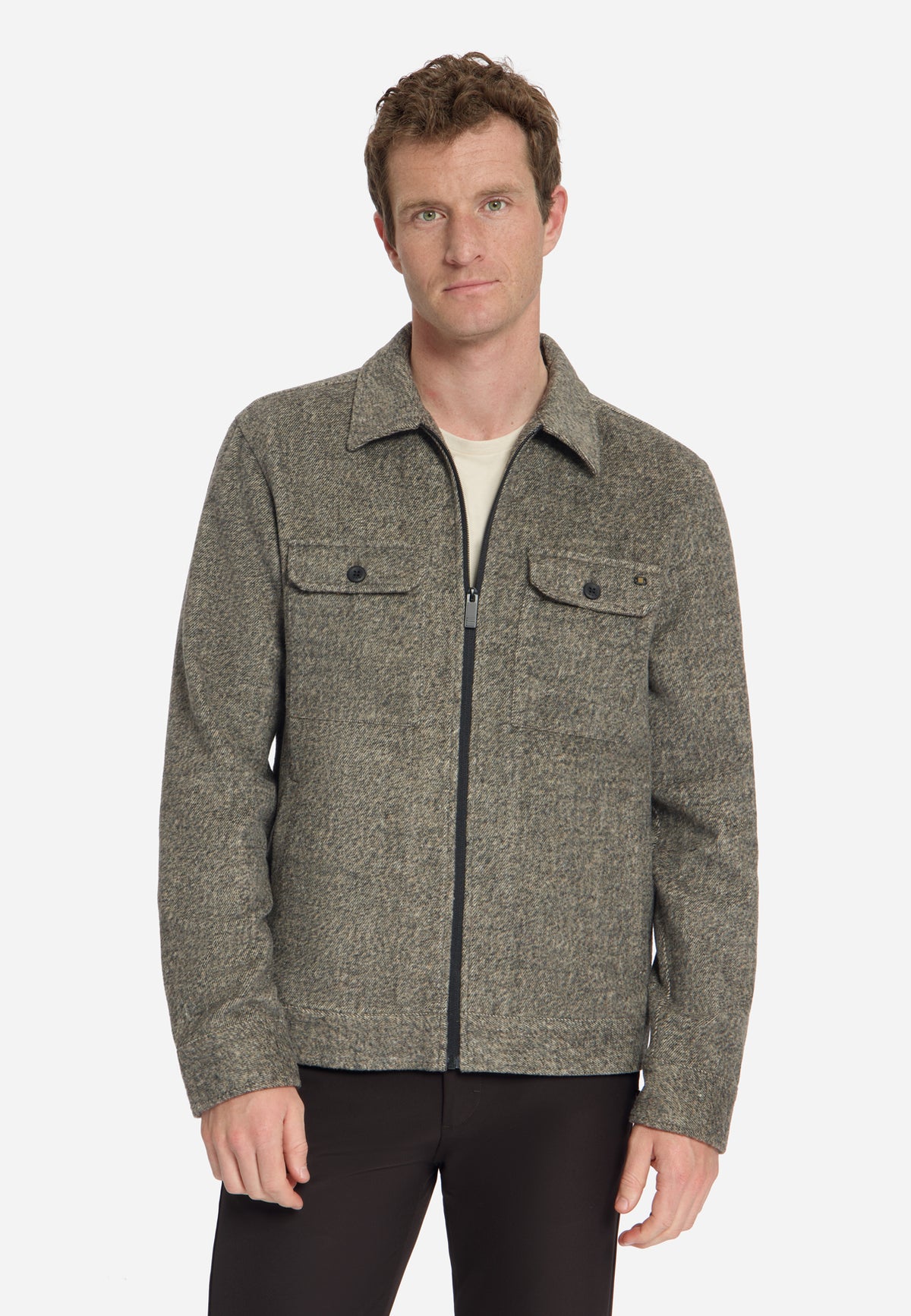 Wollmix-Overshirt mit Reißverschluss | Light Brown