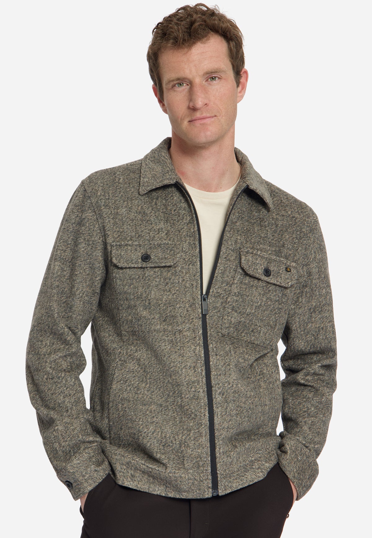 Wollmix-Overshirt mit Reißverschluss | Light Brown