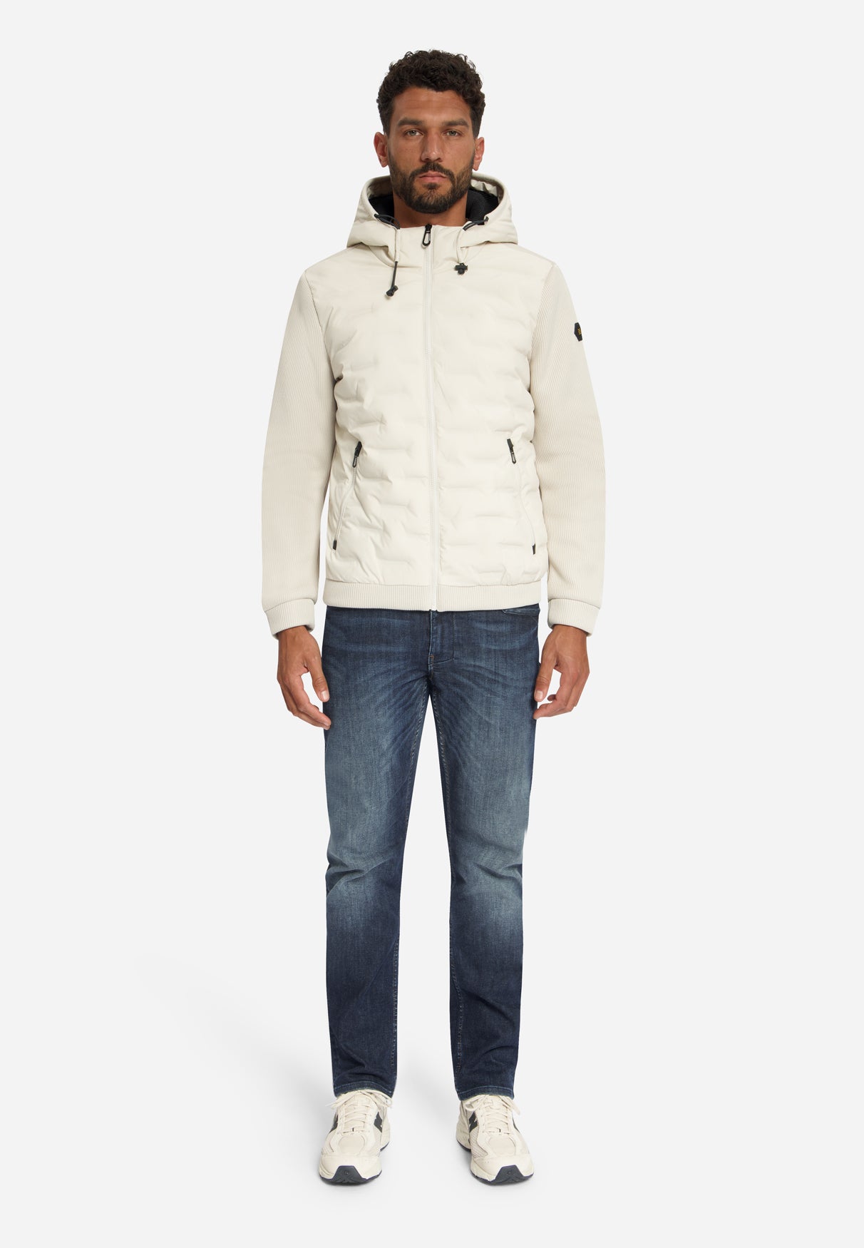 Jacket Short Fit Sealed Hooded Knitted Mix | Stone
