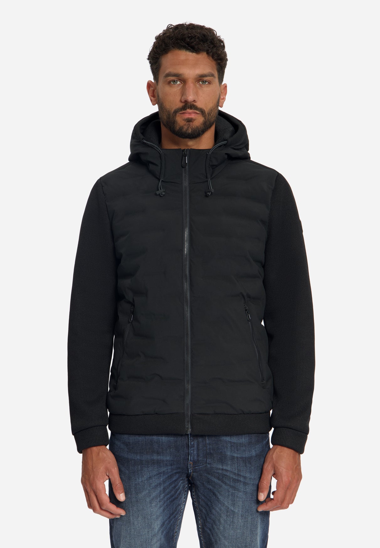 Strickjacke mit leichter Wattierung und Kapuze | Black