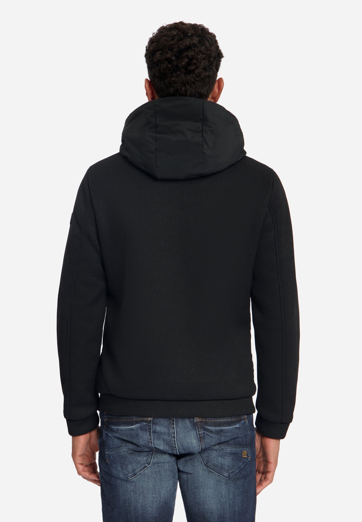 Strickjacke mit leichter Wattierung und Kapuze | Black