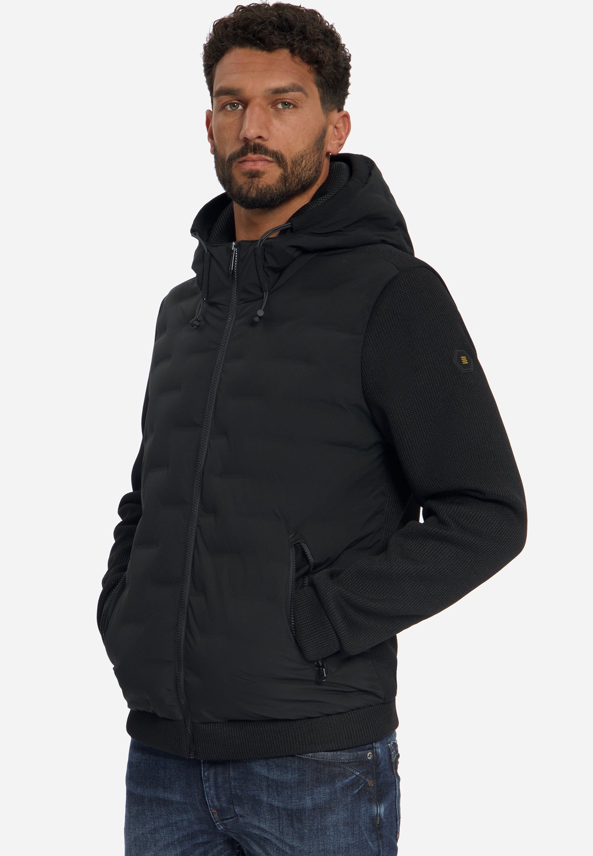 Knitted Padded Hooded Jacket | Black