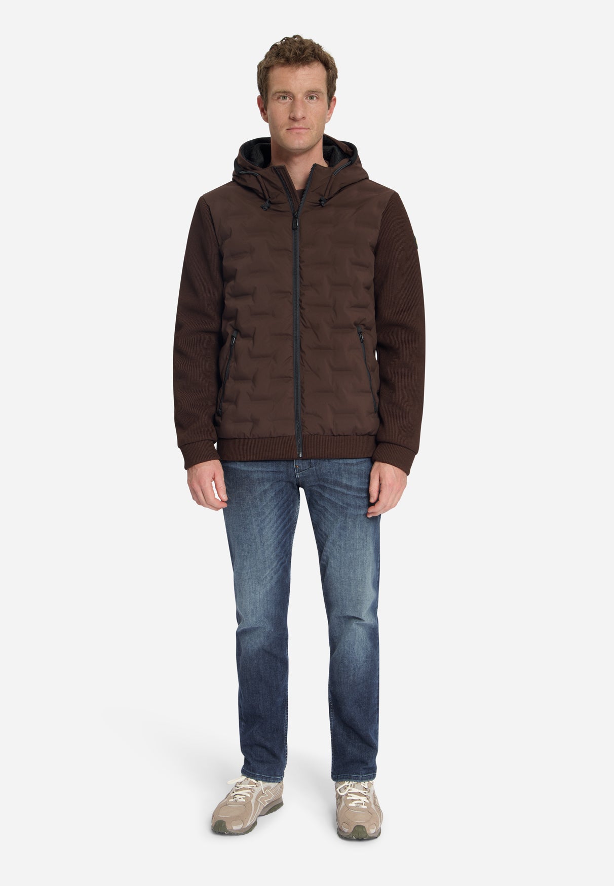 Jacket Short Fit Sealed Hooded Knitted Mix | Dark Brown