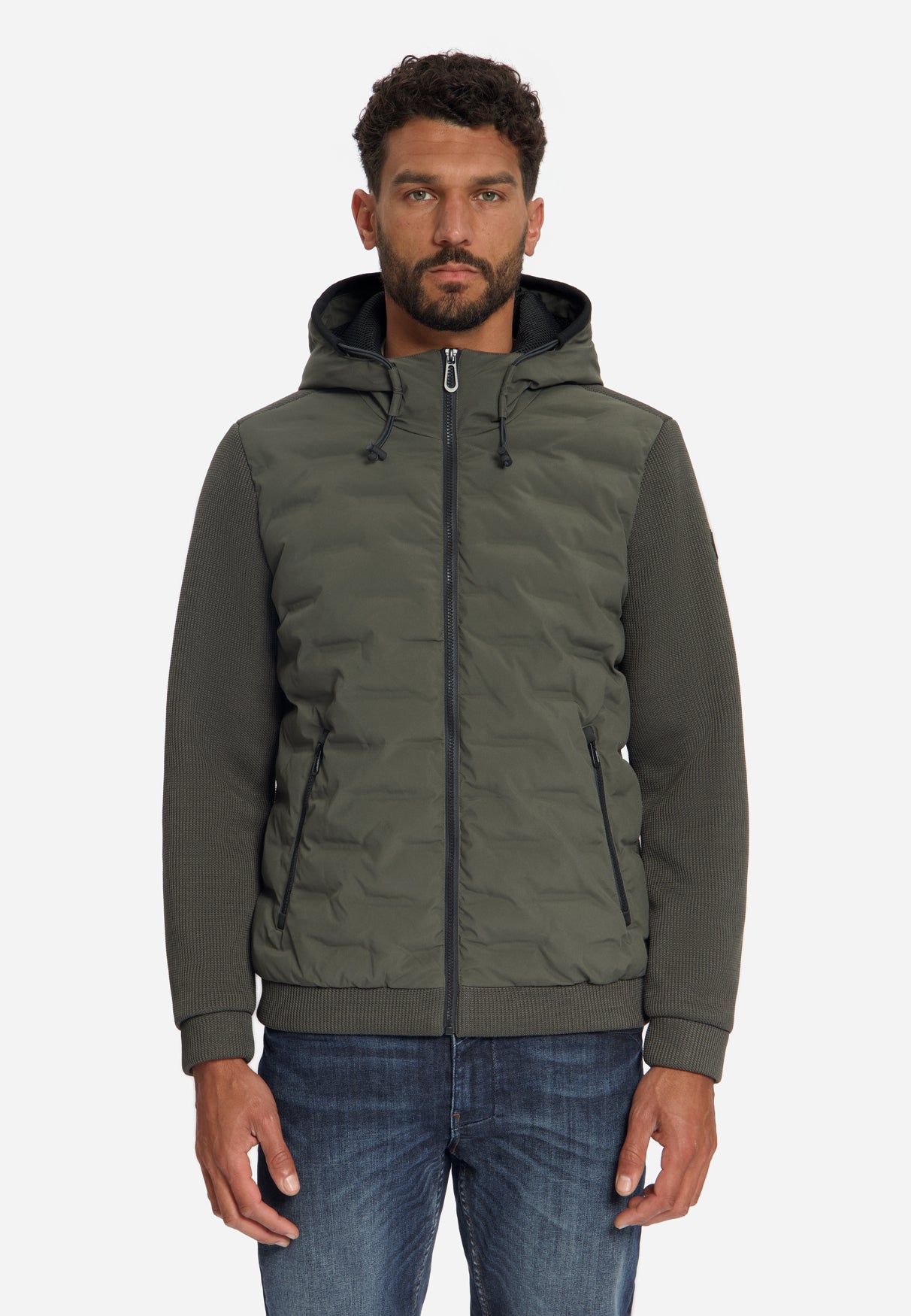 Jacket Short Fit Sealed Hooded Knitted Mix | Army