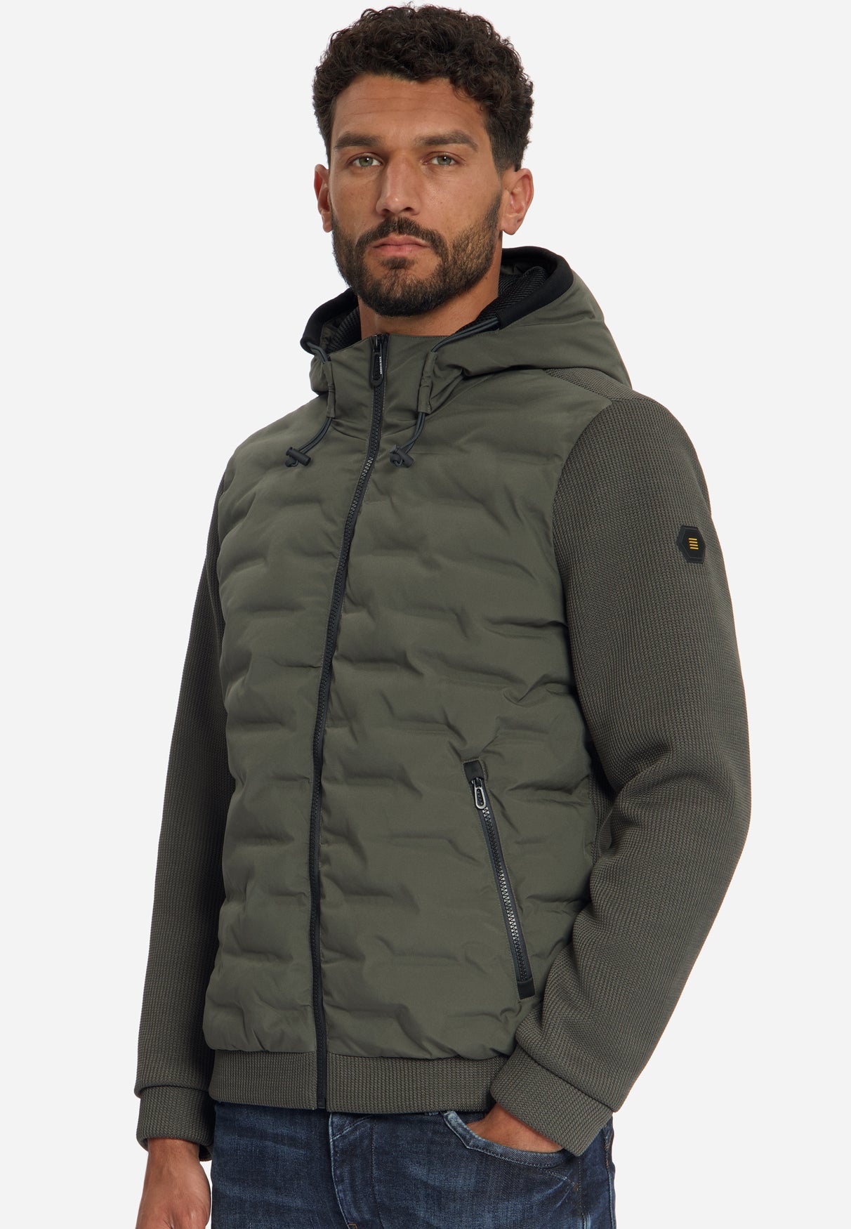 Jacket Short Fit Sealed Hooded Knitted Mix | Army