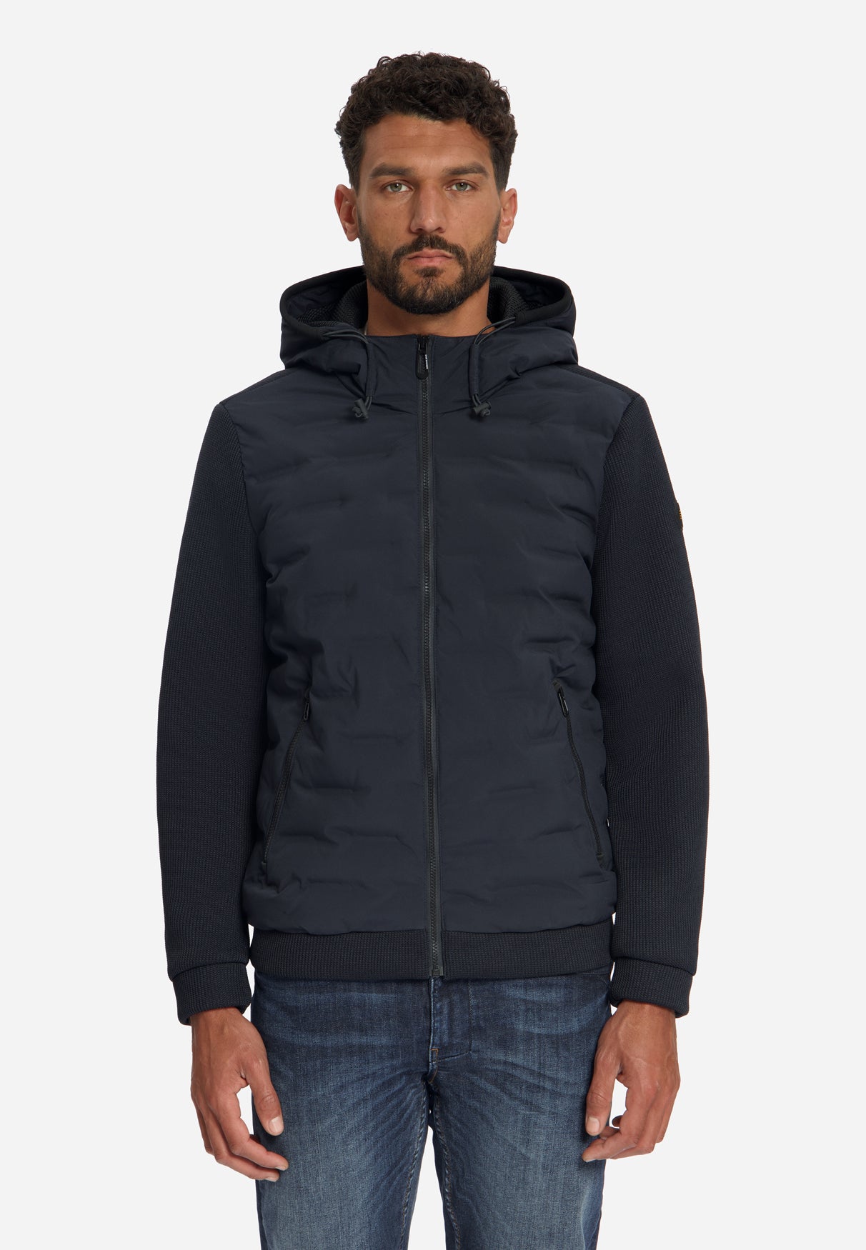 Jacket Short Fit Sealed Hooded Knitted Mix | Dark Night