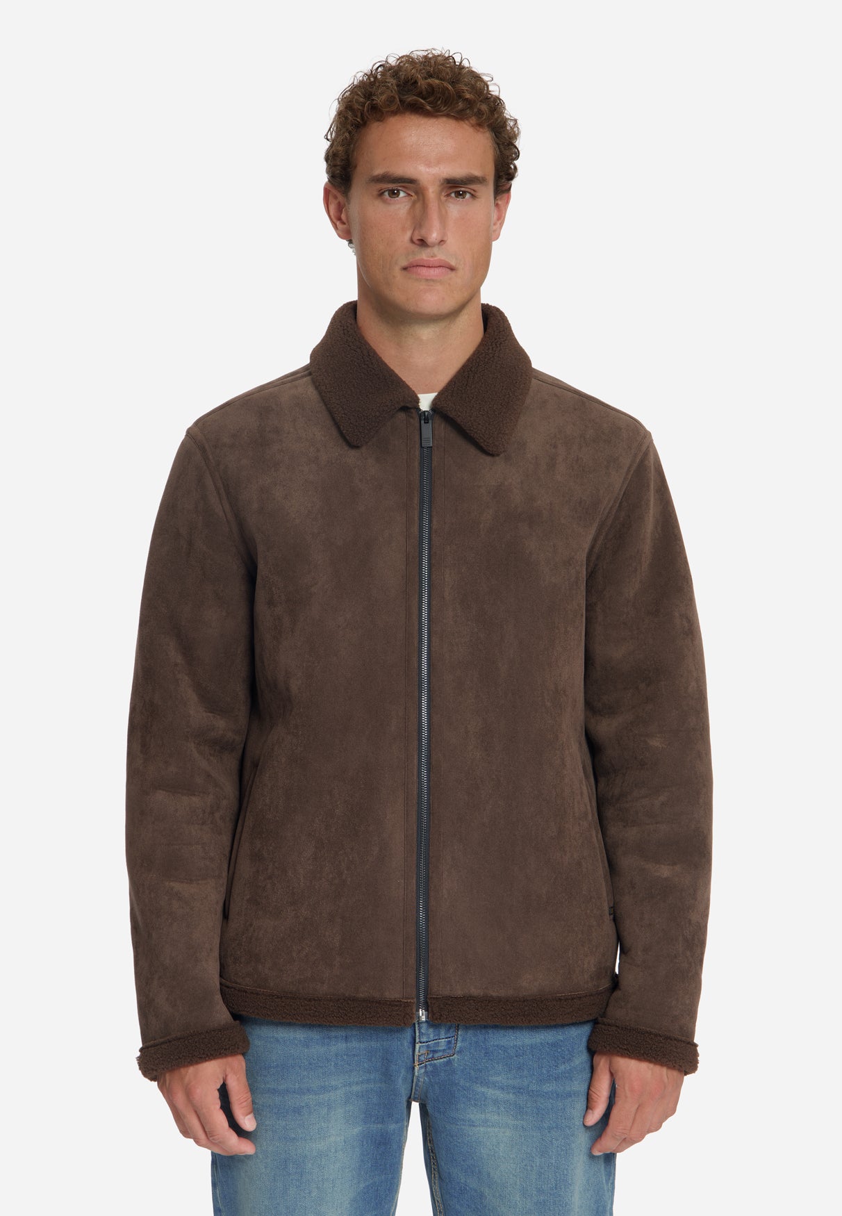 Jacke in Veloursleder-Optik | Dark Brown