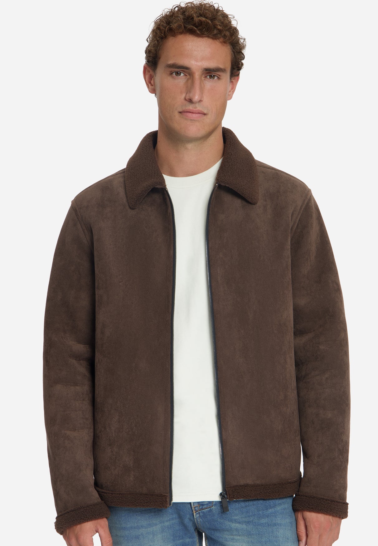 Jacke in Veloursleder-Optik | Dark Brown