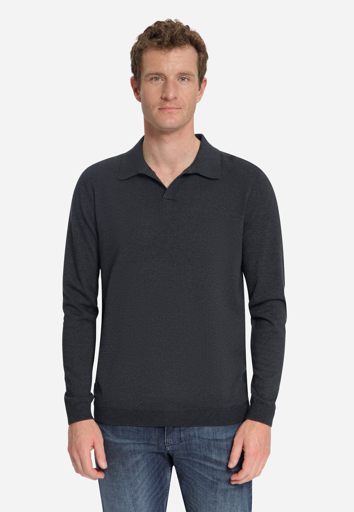 Melierter Polopullover | Dark Grey