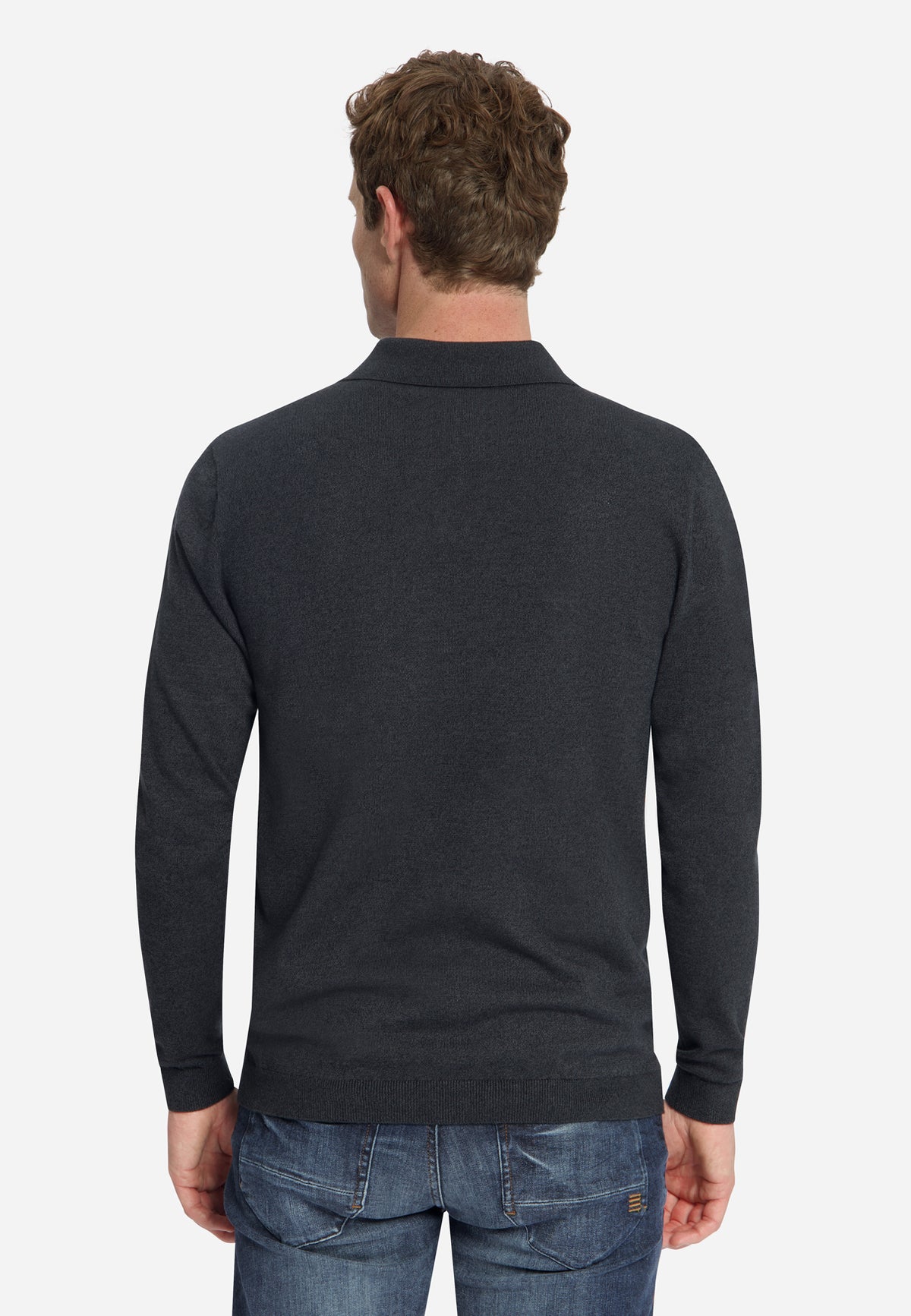 Melierter Polopullover | Dark Grey