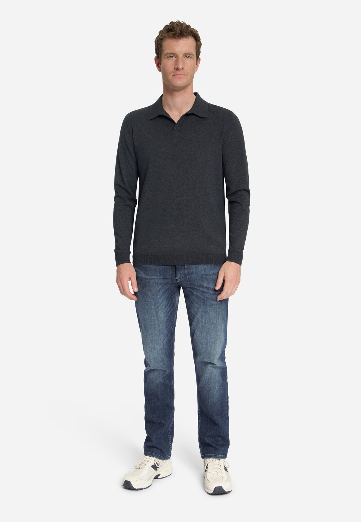 Melierter Polopullover | Dark Grey