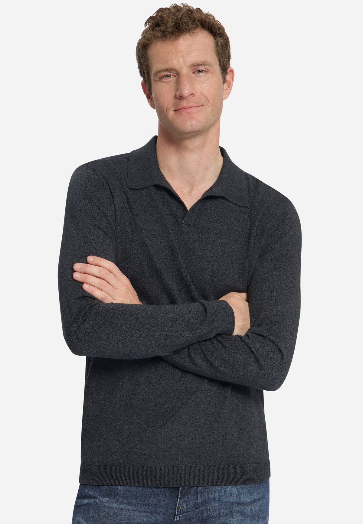 Melierter Polopullover | Dark Grey