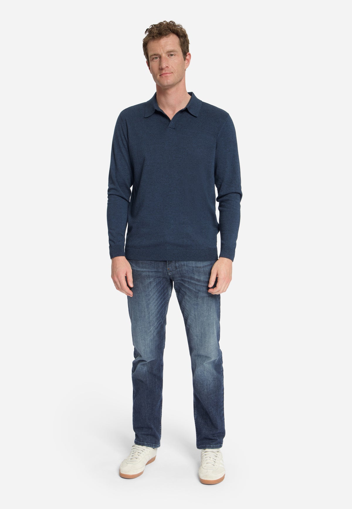 Melierter Polopullover | Navy