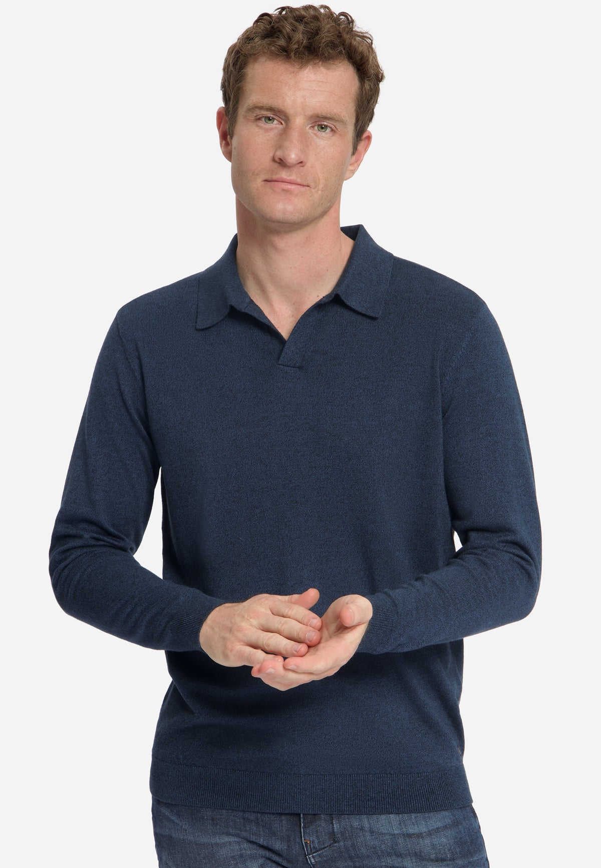 Melierter Polopullover | Navy