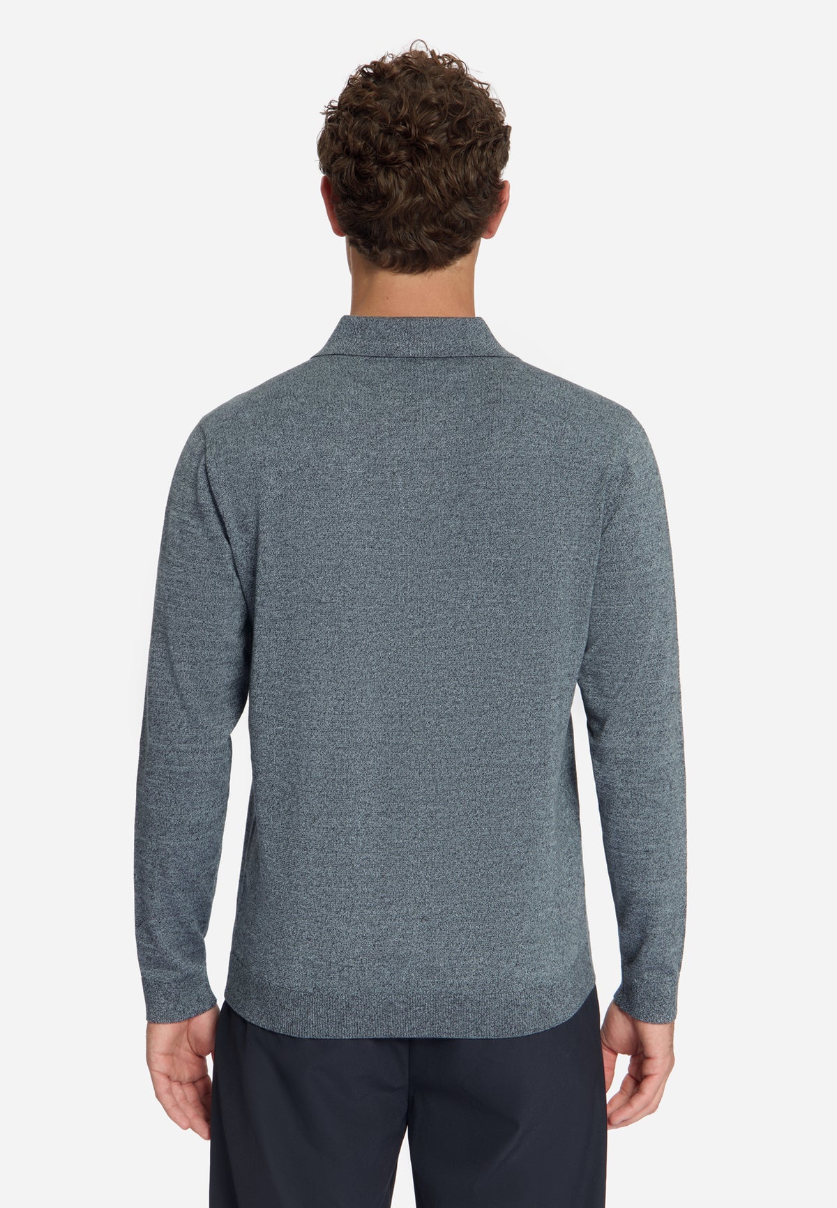 Melierter Polopullover | Dusty Blue