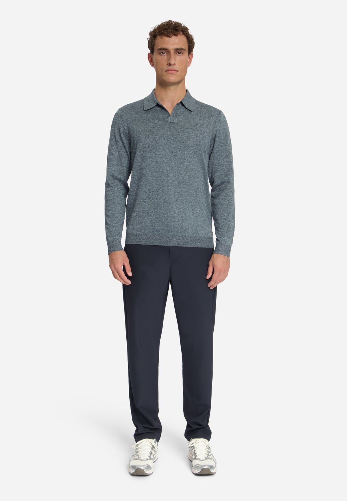 Melierter Polopullover | Dusty Blue