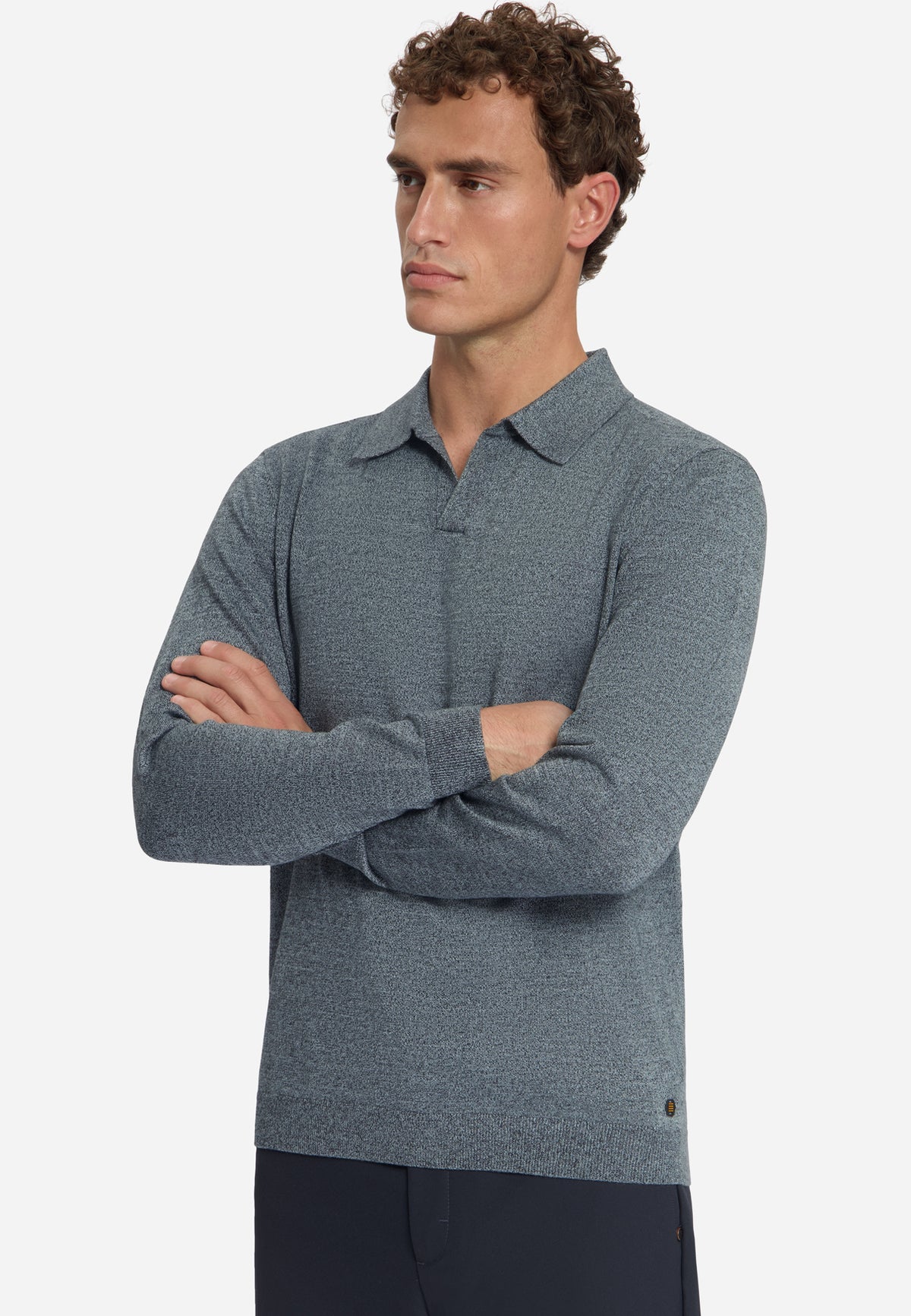Melierter Polopullover | Dusty Blue