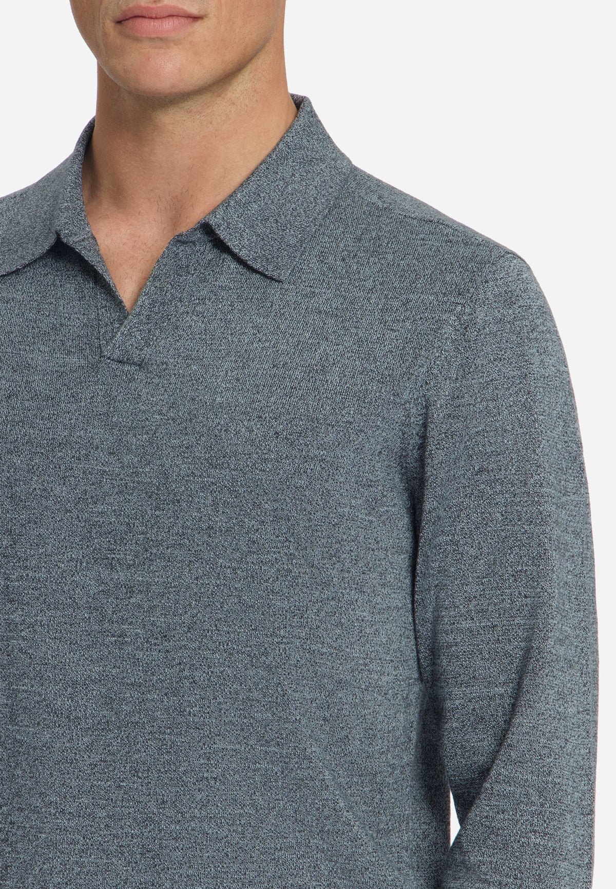 Melierter Polopullover | Dusty Blue