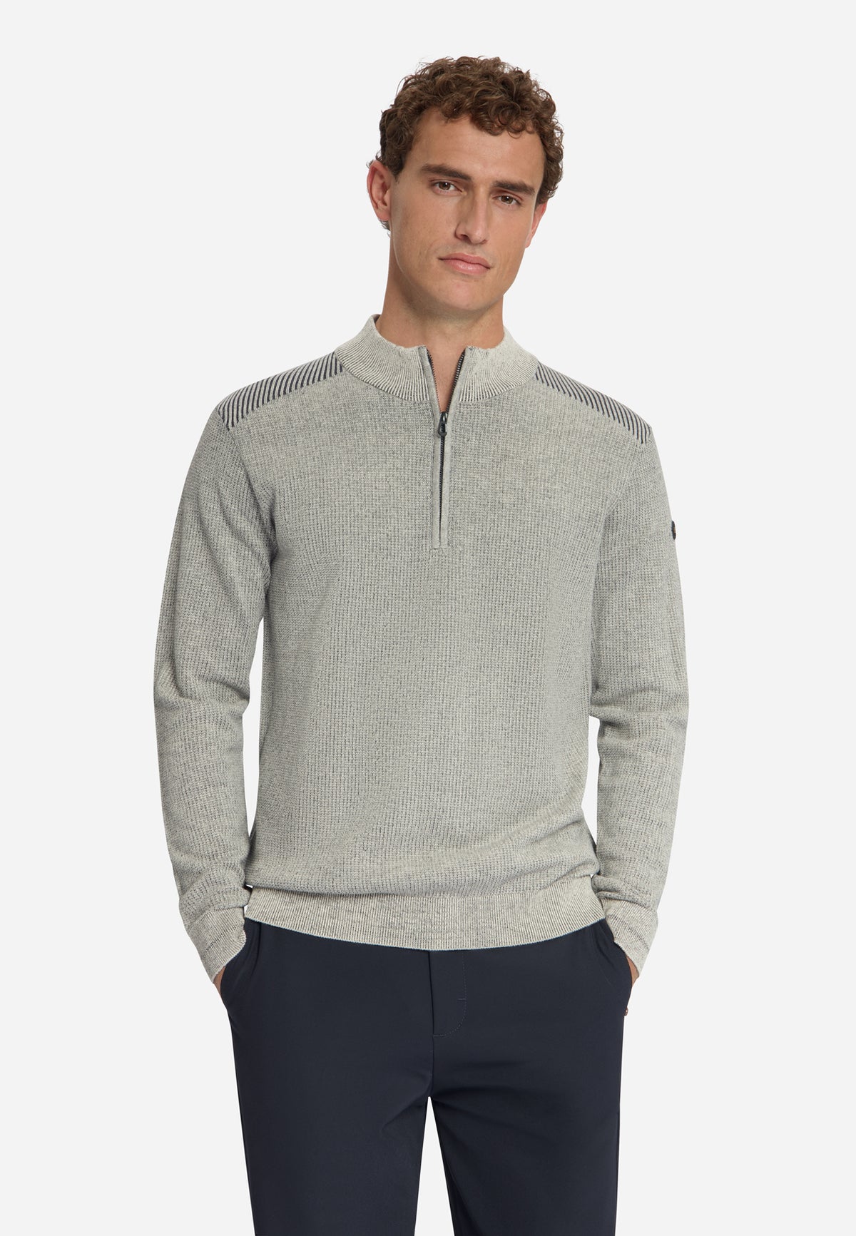 Pullover mit Halbreißverschluss und Metallverzierung | stone