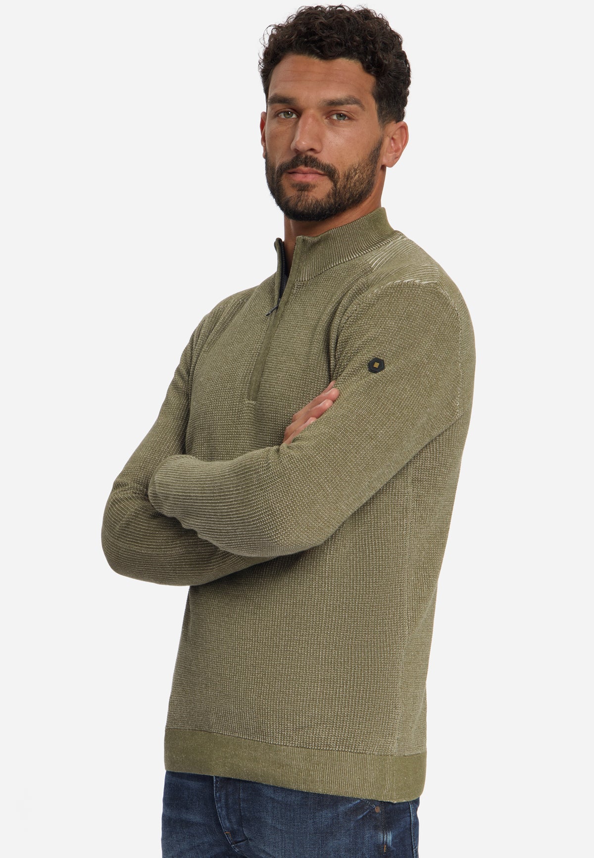 Plated Half-Zip-Pullover | Moss