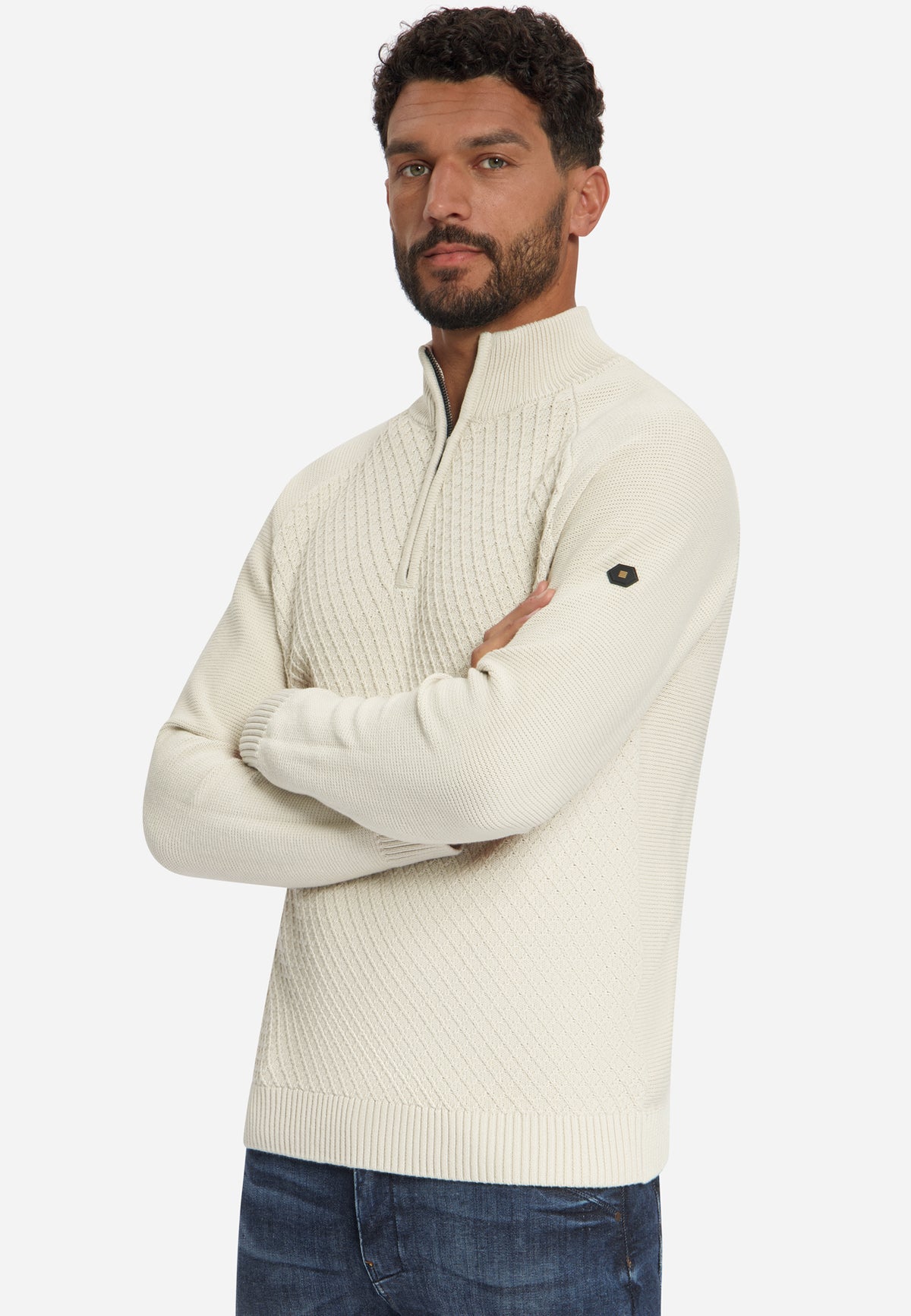 Cable Knit Half-Zip Jumper | Stone