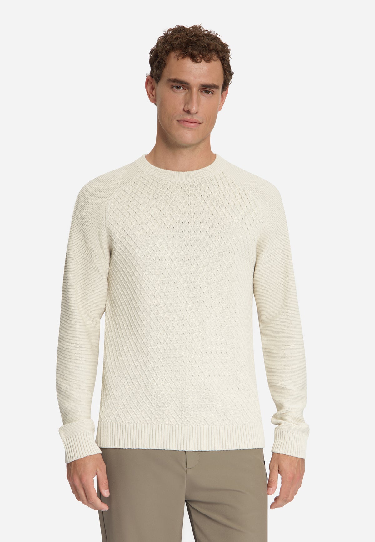 Pullover mit Rundhalsausschnitt und Zopfmuster | Stone