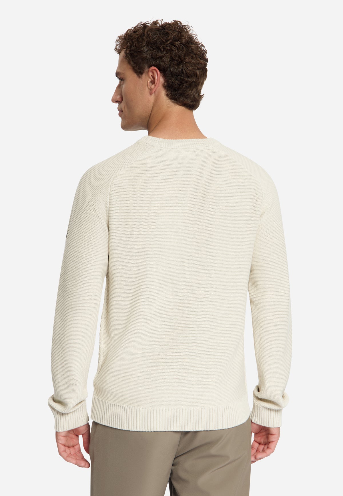 Pullover mit Rundhalsausschnitt und Zopfmuster | Stone