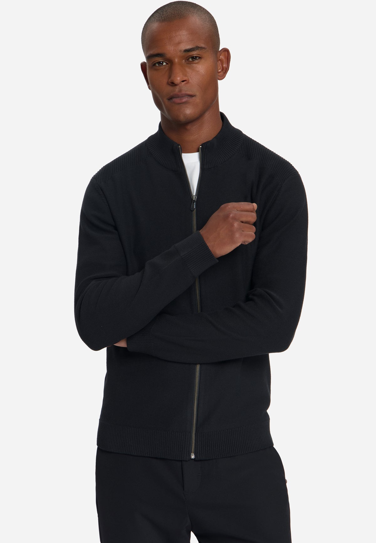 Strickjacke mit durchgehendem Reißverschluss | Black