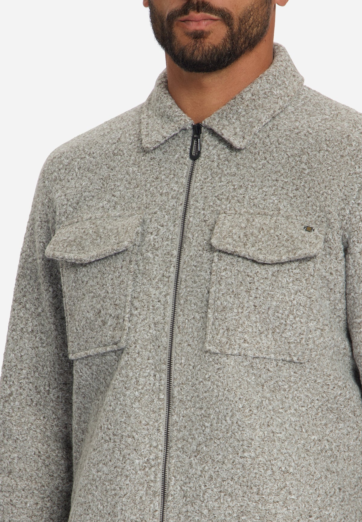 Bouclé Zip-Up Overshirt | Grey Melange