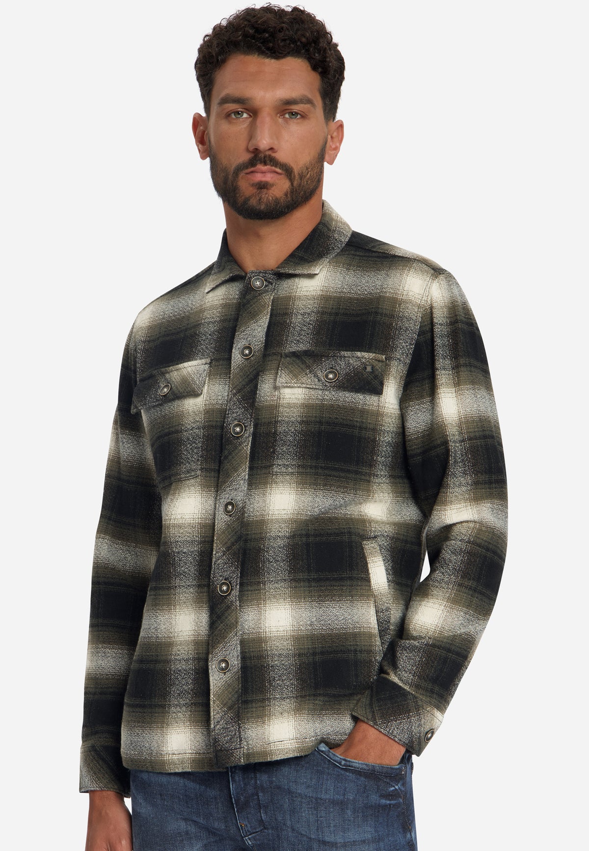 Baumwoll-Overshirt mit Karomuster | Black