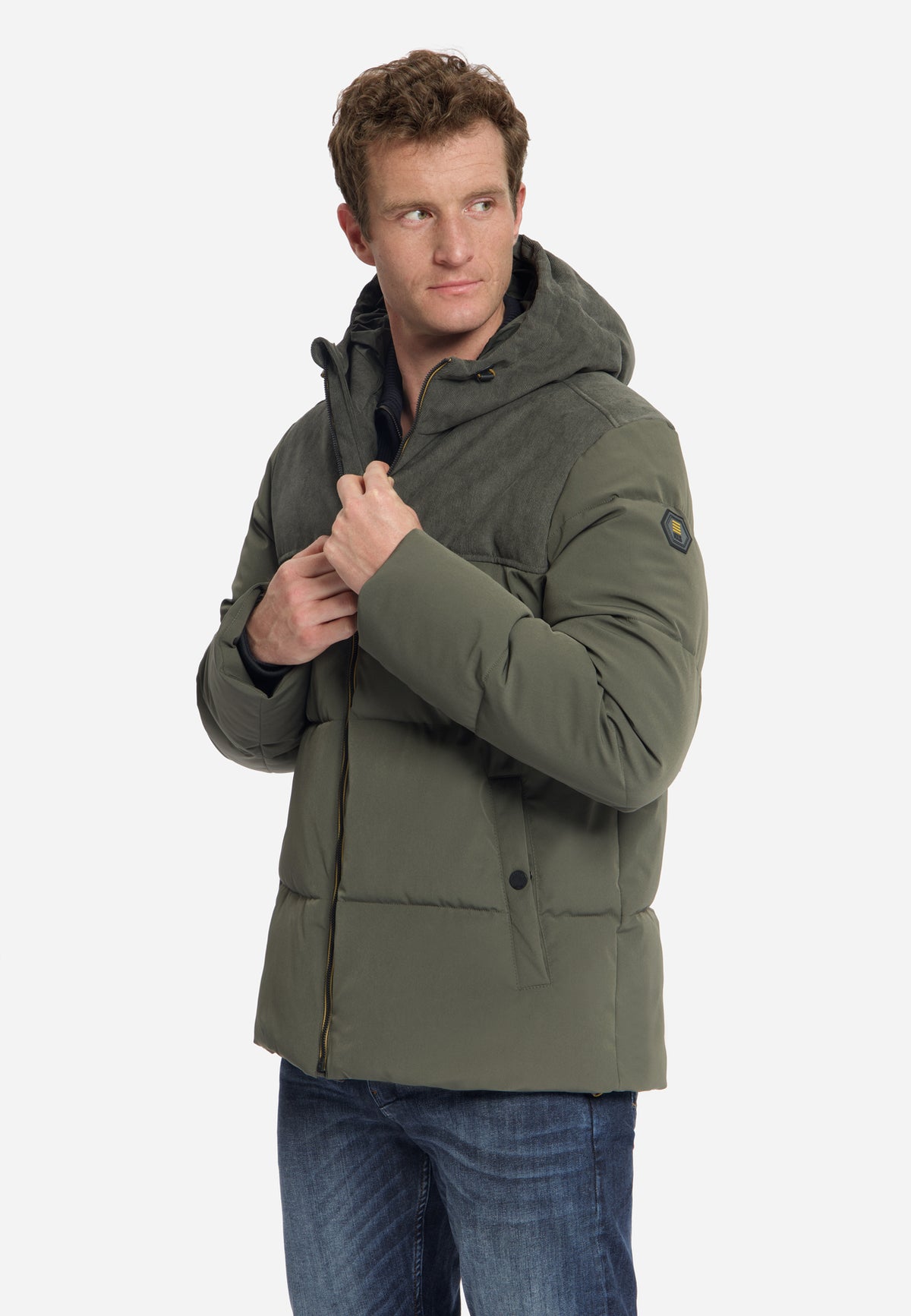 Jacke, kurze Passform, Daunenjacke, Cord-Mix | army